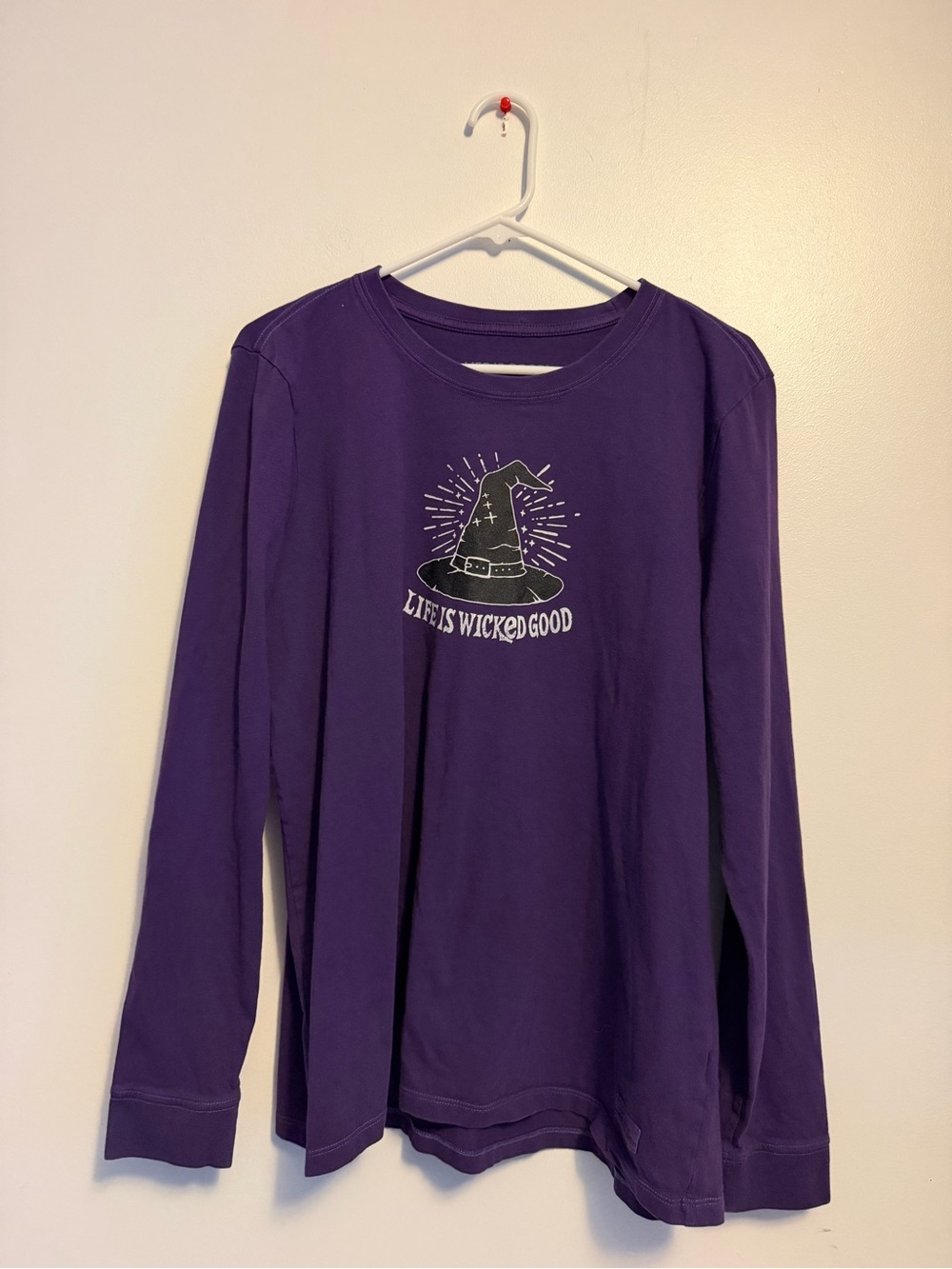 Life is Good Purple Witch Hat "Life is Wicked Good" Long Sleeve Crusher Tee Xl